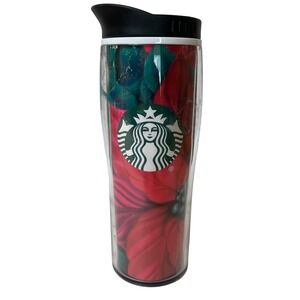 2020 Starbucks Christmas Poinsettia Insulated Coffee Cup Lid 16 oz Read
